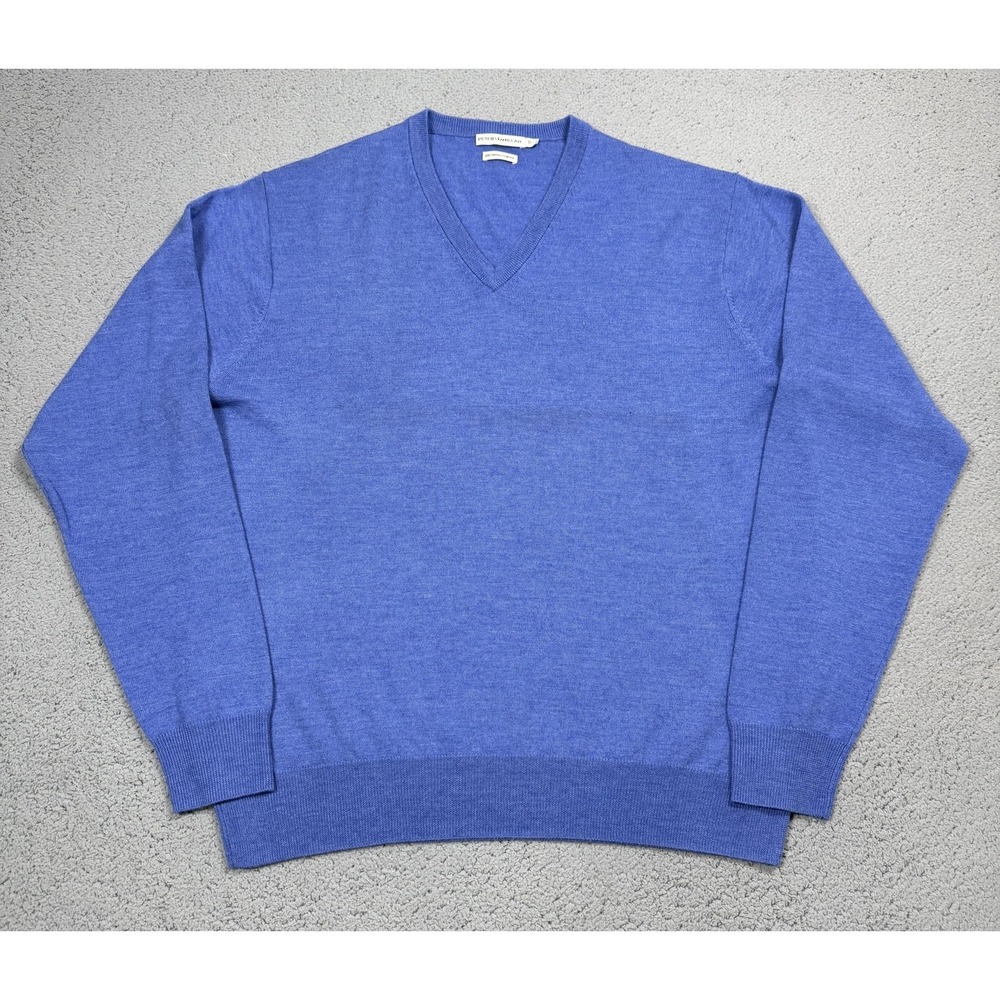 Peter Millar Sweater Mens XL Blue 100%‎ Merino Wool V Neck Knit Pullover